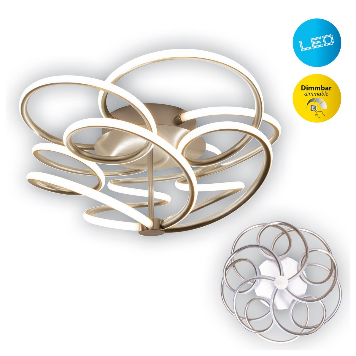 LED Plafondlamp Rizado Nikkel/Satijn - Ø 57 cm