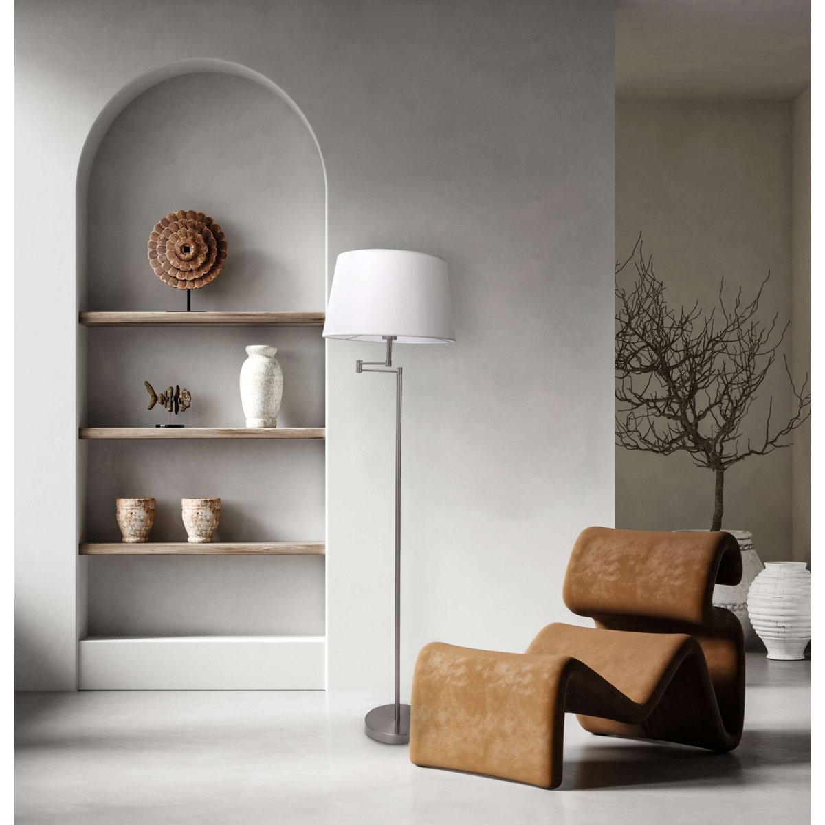 Vloerlamp Bologna Nikkel/Satijn Beige - 158 cm (E27)