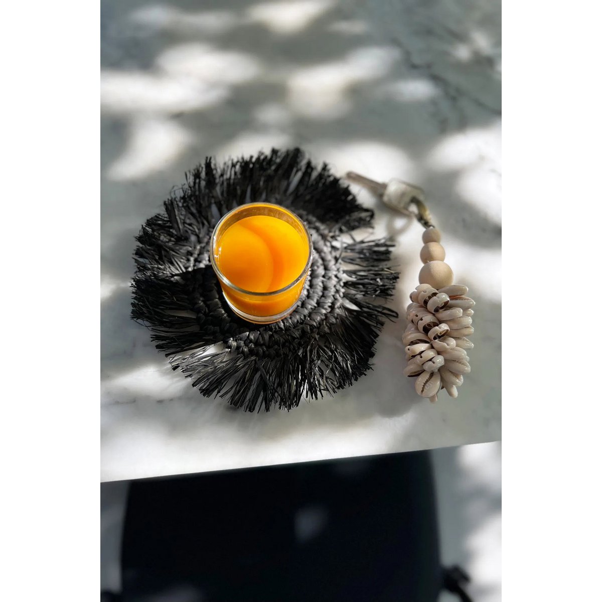 Raffia onderzetter Fringe zwart