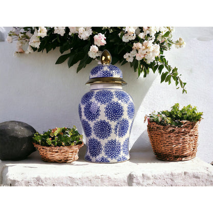 Porseleinen gemberpot Dahlia blauw/wit