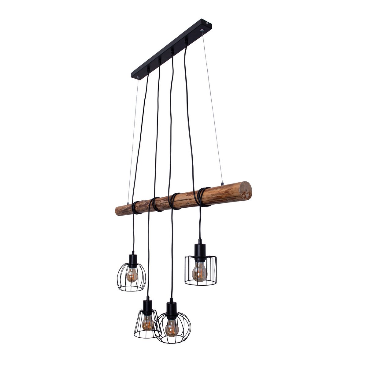 Hanglamp Woodland 4-Lichts Zwart/Hout - 100 cm (E27)