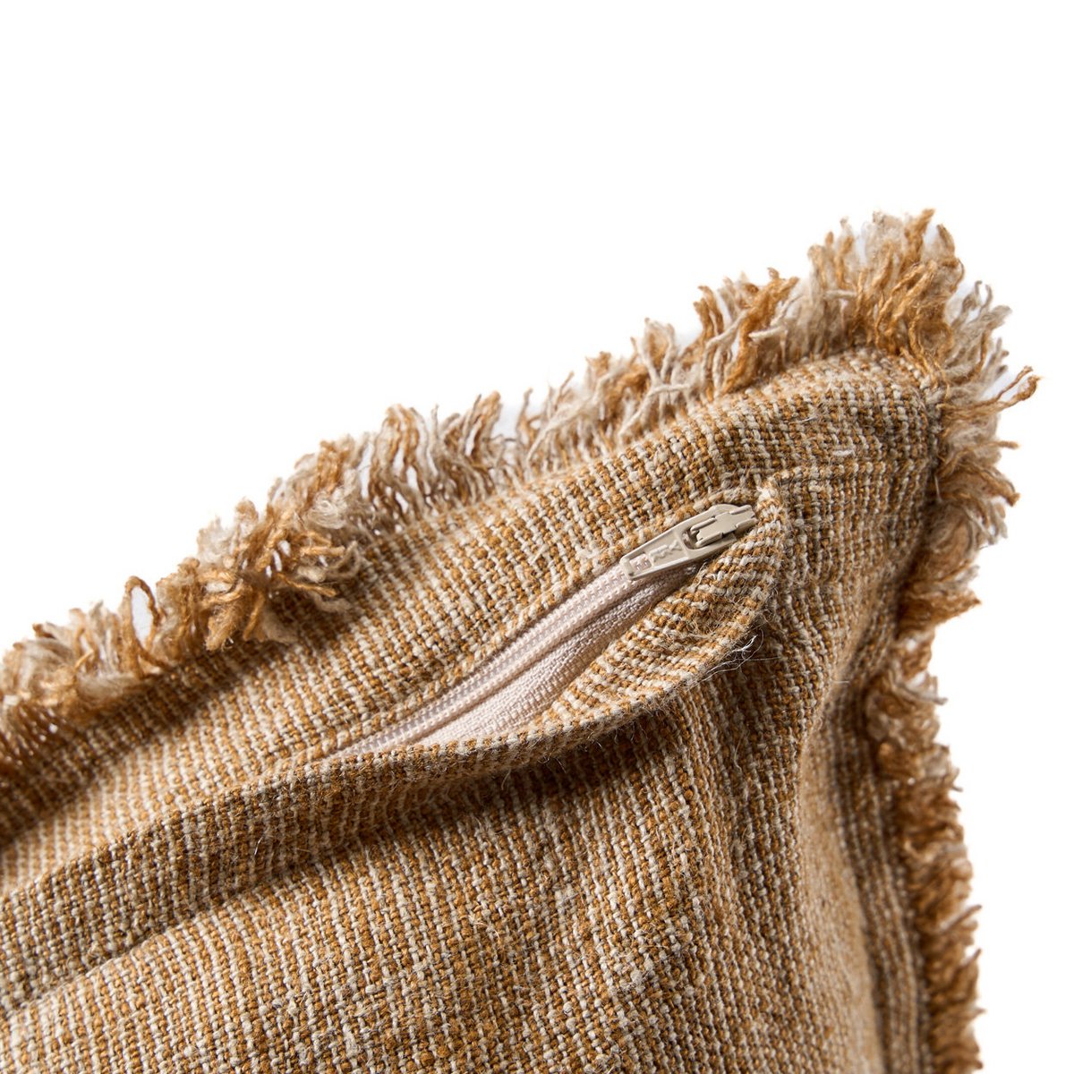 Linnen kussenhoes Sahara fringe bruin - 50x50 cm