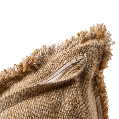 Linnen kussenhoes Sahara fringe bruin - 50x50 cm