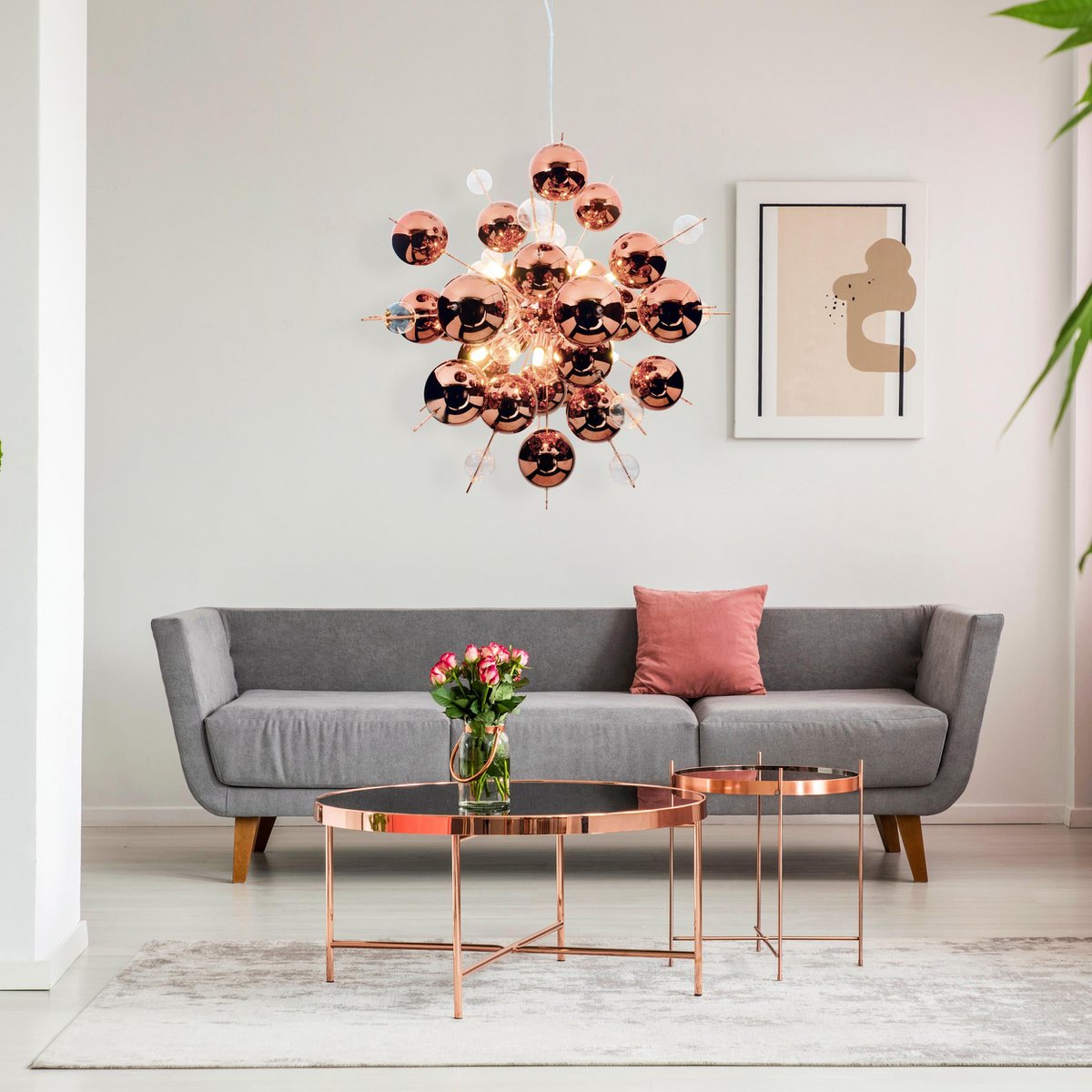 Hanger lamp "explosie" van metaal en glas, G9 - versies, hangende lamp voor eetkamer, woonkamer, gang of kantoor, Øca. 65 cm - OutHome