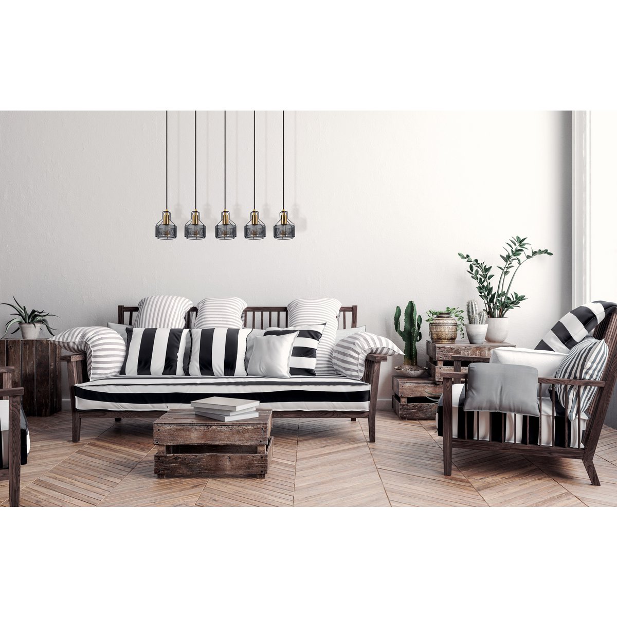 Hanglamp Foro 5-Lichts Zwart/Goud - 96 cm (E27)