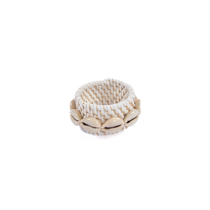 Rotan servetring Schelp wit (set van 4)