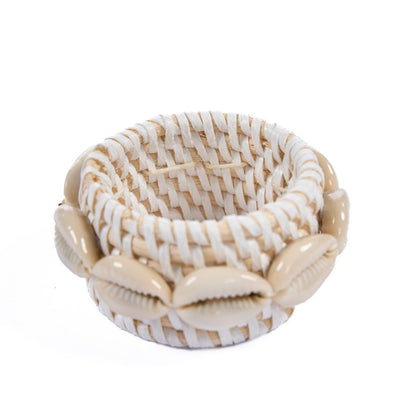 Rotan servetring Schelp wit (set van 4)