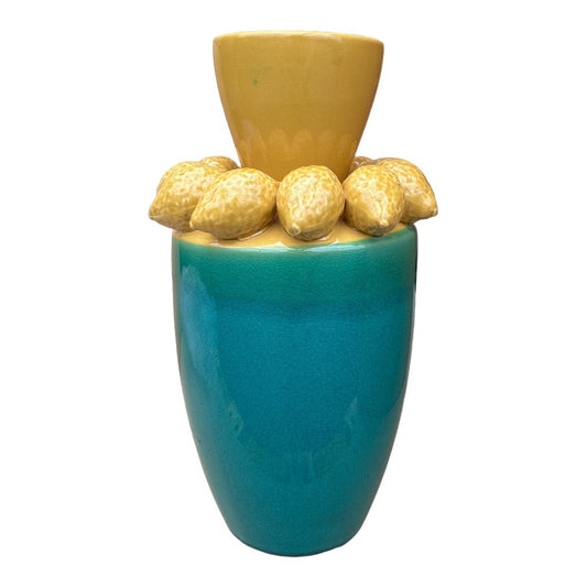 Keramische vaas Lemon juice turkoois/geel - 37 cm