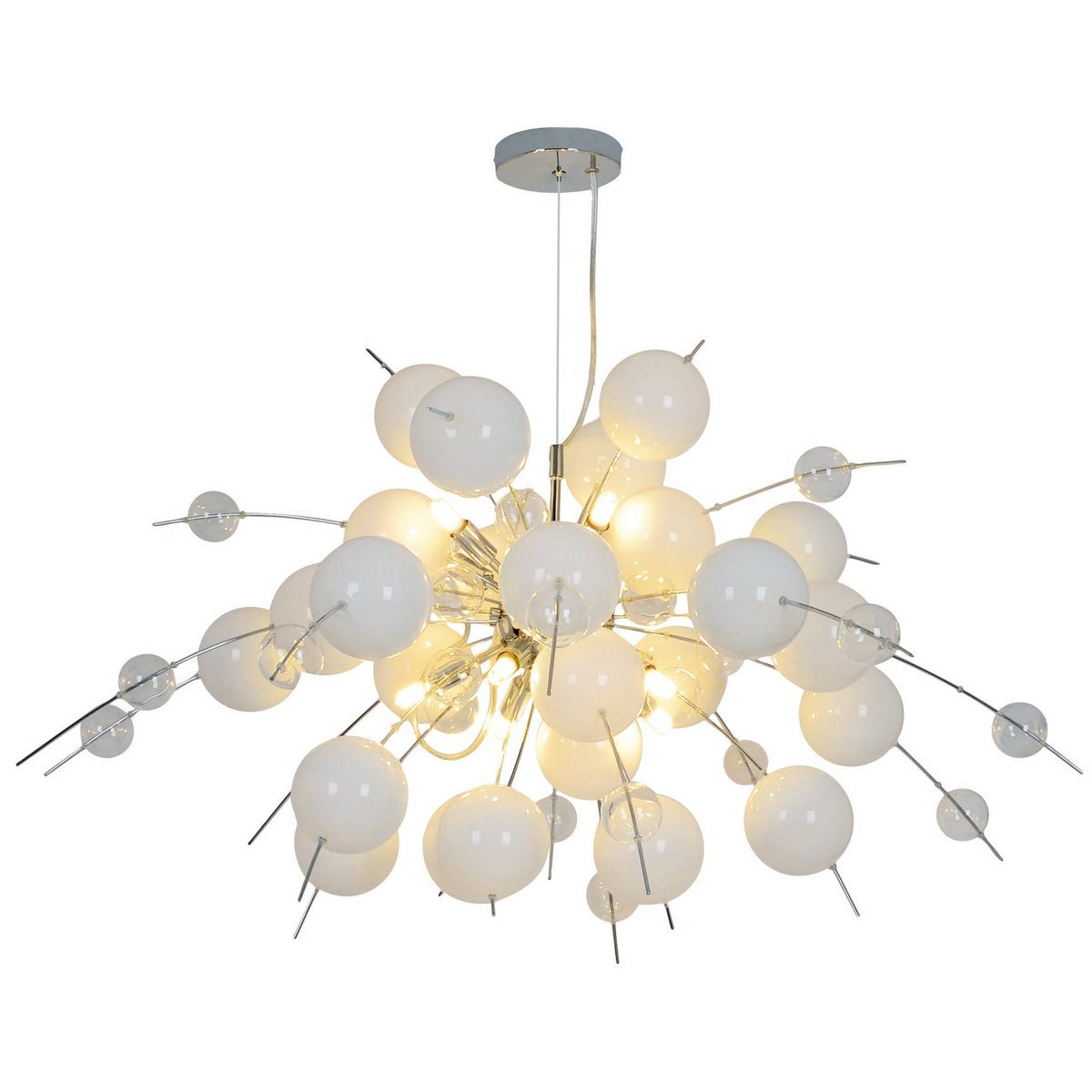 Hanger lamp "explosie" wit, gemaakt van metaal en glas, G9 - versies, hangende lamp voor eetkamer, woonkamer, hal of kantoor, Øca. 98 cm - OutHome