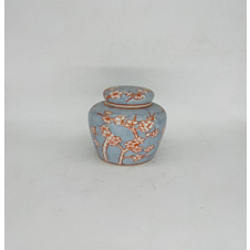 Porseleinen pot Handbeschilderd blauw/roze