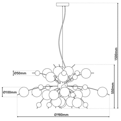 Hanger lamp "explosie" chroom gemaakt van metaal en glas, G9 - versies, hangende lamp voor eetkamer, woonkamer, gang of kantoor, Øca. 98 cm - OutHome