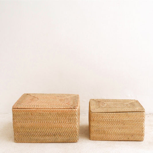 Plankmand Graha Rotan Beige met Deksel (2 maten)