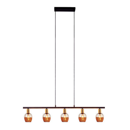 Hanglamp Corbis 5-Lichts Zwart/Rotan - 100 cm (E14)