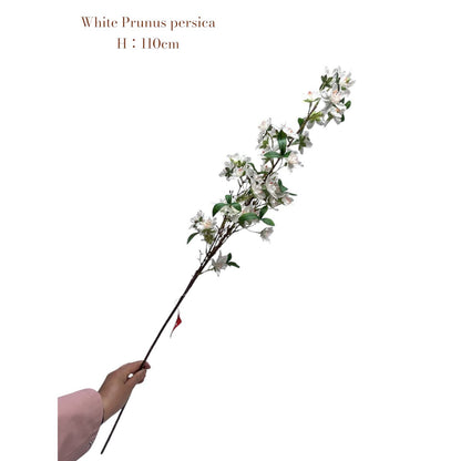 Zijden kunstbloem Prunus persica wit - 110 cm