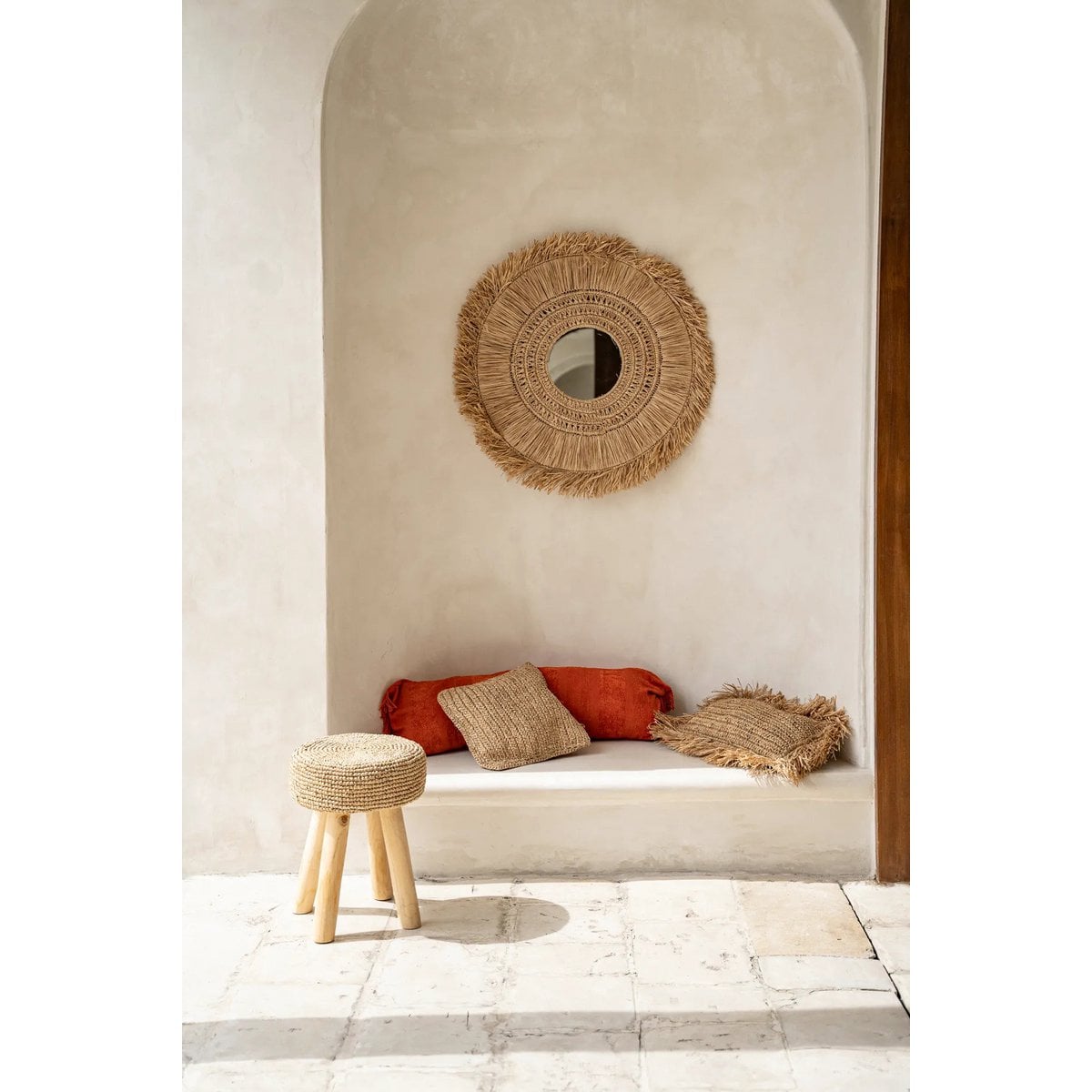 Raffia kussenhoes Flores naturel - 40 cm