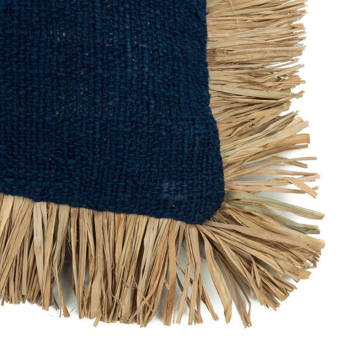 Kussenhoes raffia franjes Boho blauw - 30x50 cm