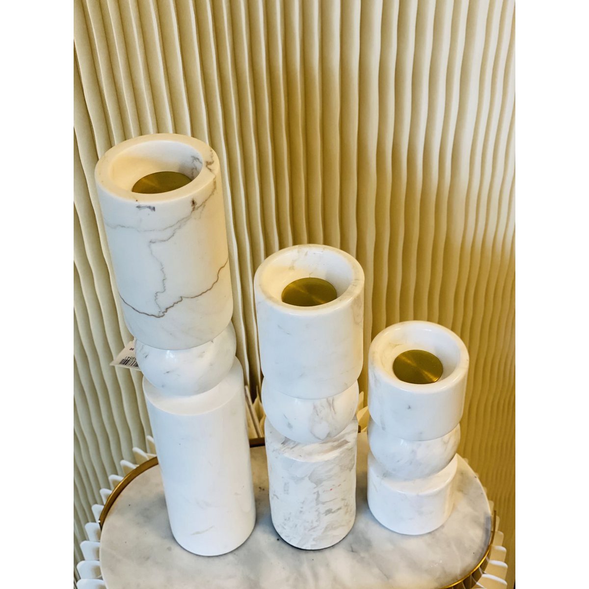 Marmeren kandelaar wit - 39,5 cm