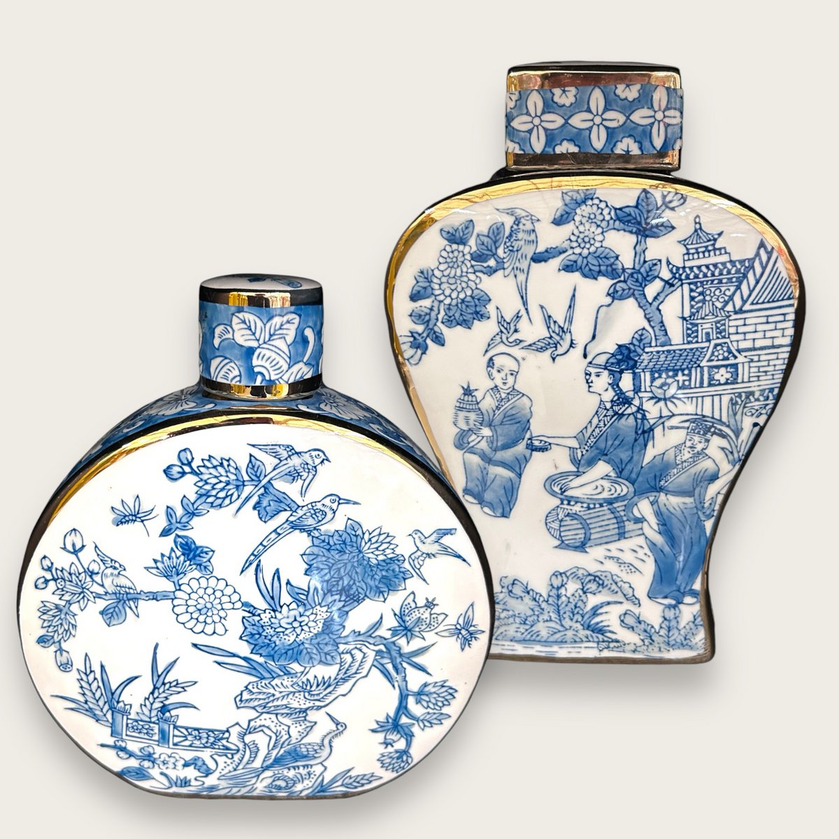 Porseleinen vazen Parijse delfts blauw (Set van 2)