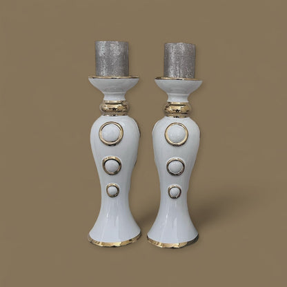 Keramiek kandelaar Cirkelontwerp wit/goud (set van 2)