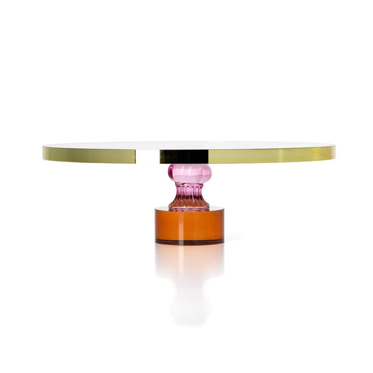 Glazen taartschotel Edelsteen amber/roze/goud