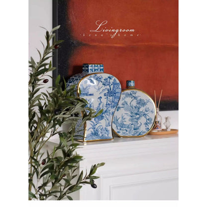 Porseleinen vazen Parijse delfts blauw (Set van 2)