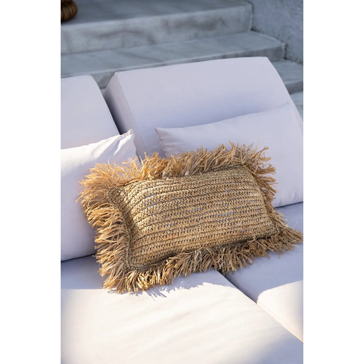 Raffia kussendeksel Rechthoekig naturel - 30 x 50 cm