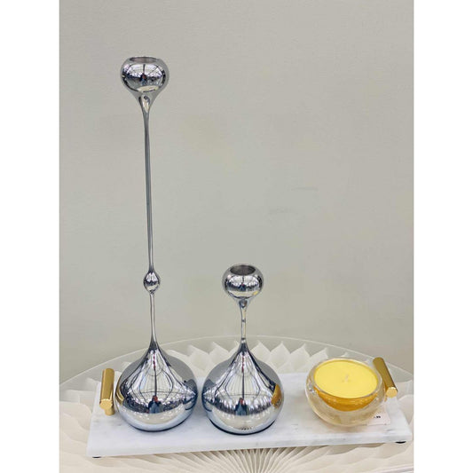 Hooggepolijst nikkel kandelaar Tender zilver - 34 cm