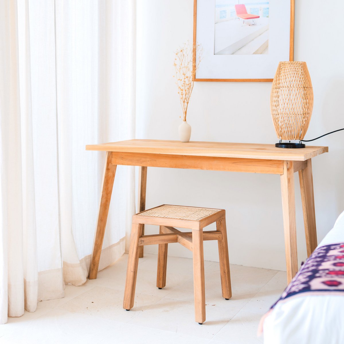 Kruk Subang Regenboomhout/Rotan Vierkant