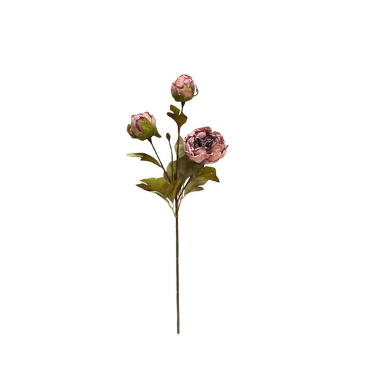 Zijden kunstbloem Herfstserie 3 heads peony bruin