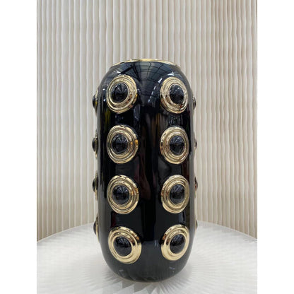 Keramische vaas Golden 4 circle zwart/goud - 37 cm