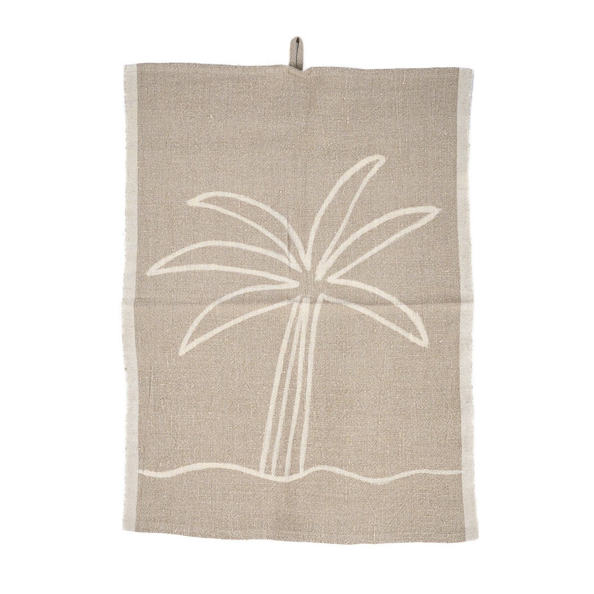 Linnen keukenhanddoek Palmboom natuurlijk wit - 50x70 cm