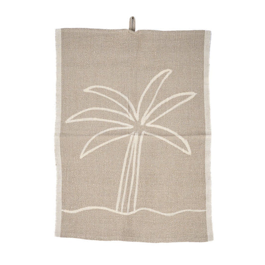 Linnen keukenhanddoek Palmboom natuurlijk wit - 50x70 cm