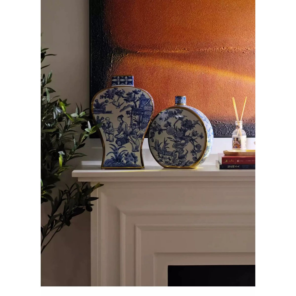 Porseleinen vazen Parijse delfts blauw (Set van 2)