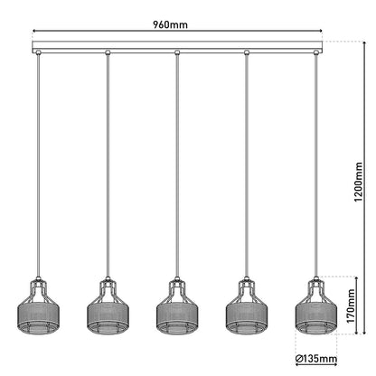 Hanglamp Foro 5-Lichts Zwart/Goud - 96 cm (E27)