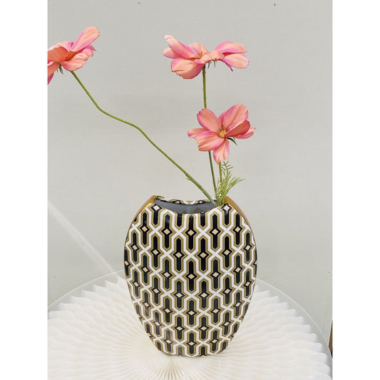 Porseleinen vaas zwart/goud/wit - 26 cm