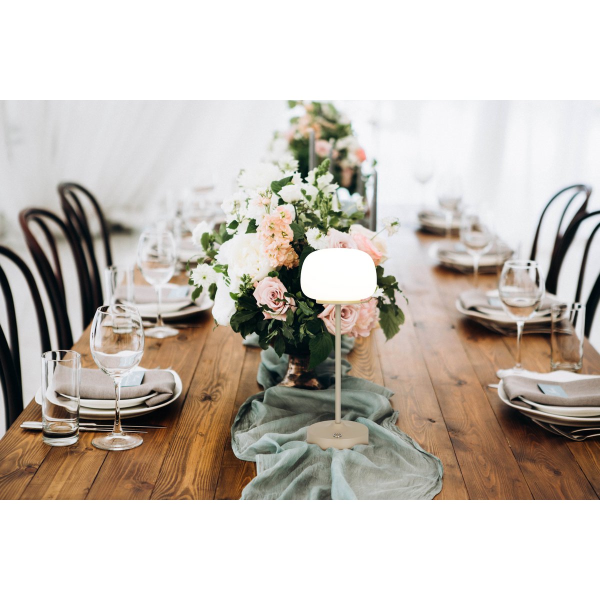 LED Acculamp Pina Beige/Wit Glas - 30 cm