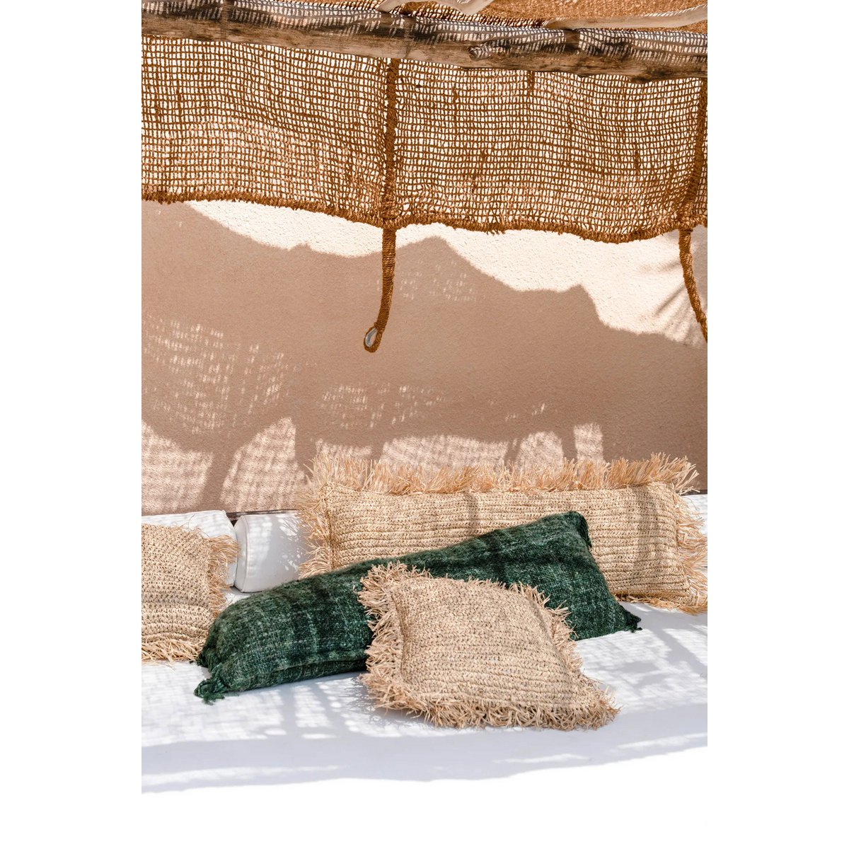 Raffia kussenhoes Rechthoekig naturel - 35x100 cm