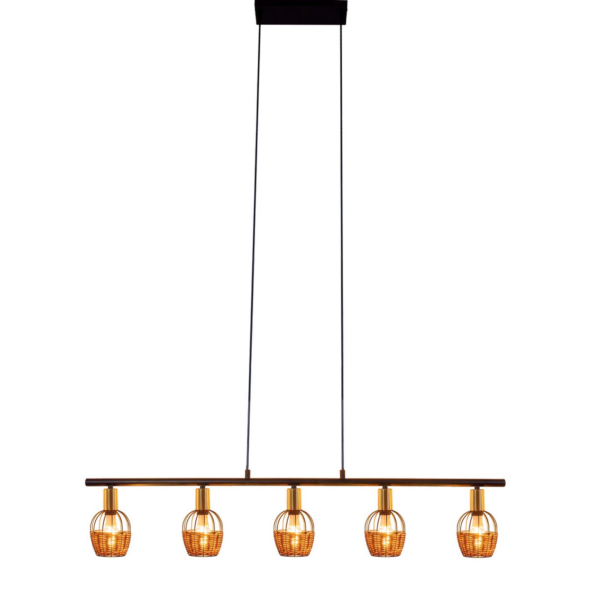 Hanglamp Corbis 5-Lichts Zwart/Rotan - 100 cm (E14)