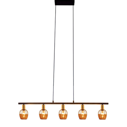Hanglamp Corbis 5-Lichts Zwart/Rotan - 100 cm (E14)