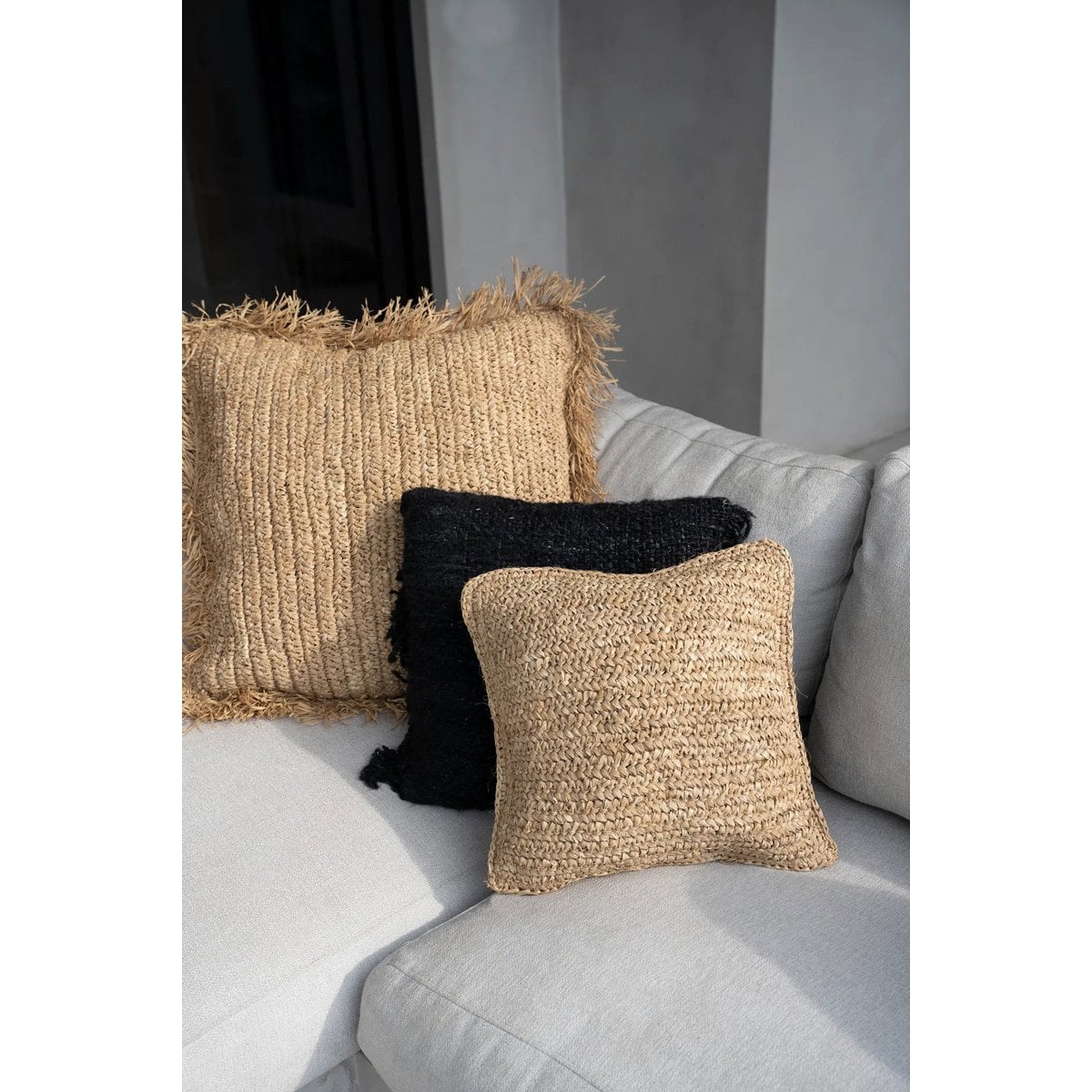 Raffia kussenhoes Flores naturel - 40 cm