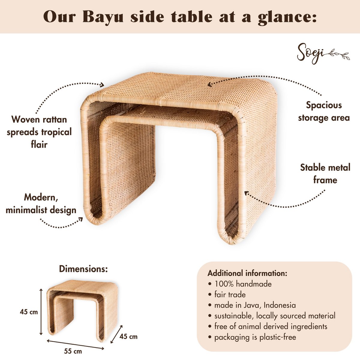 Bijzettafel Rotan Bayu Metalen Frame
