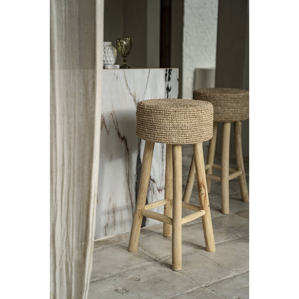 Raffia barkruk naturel