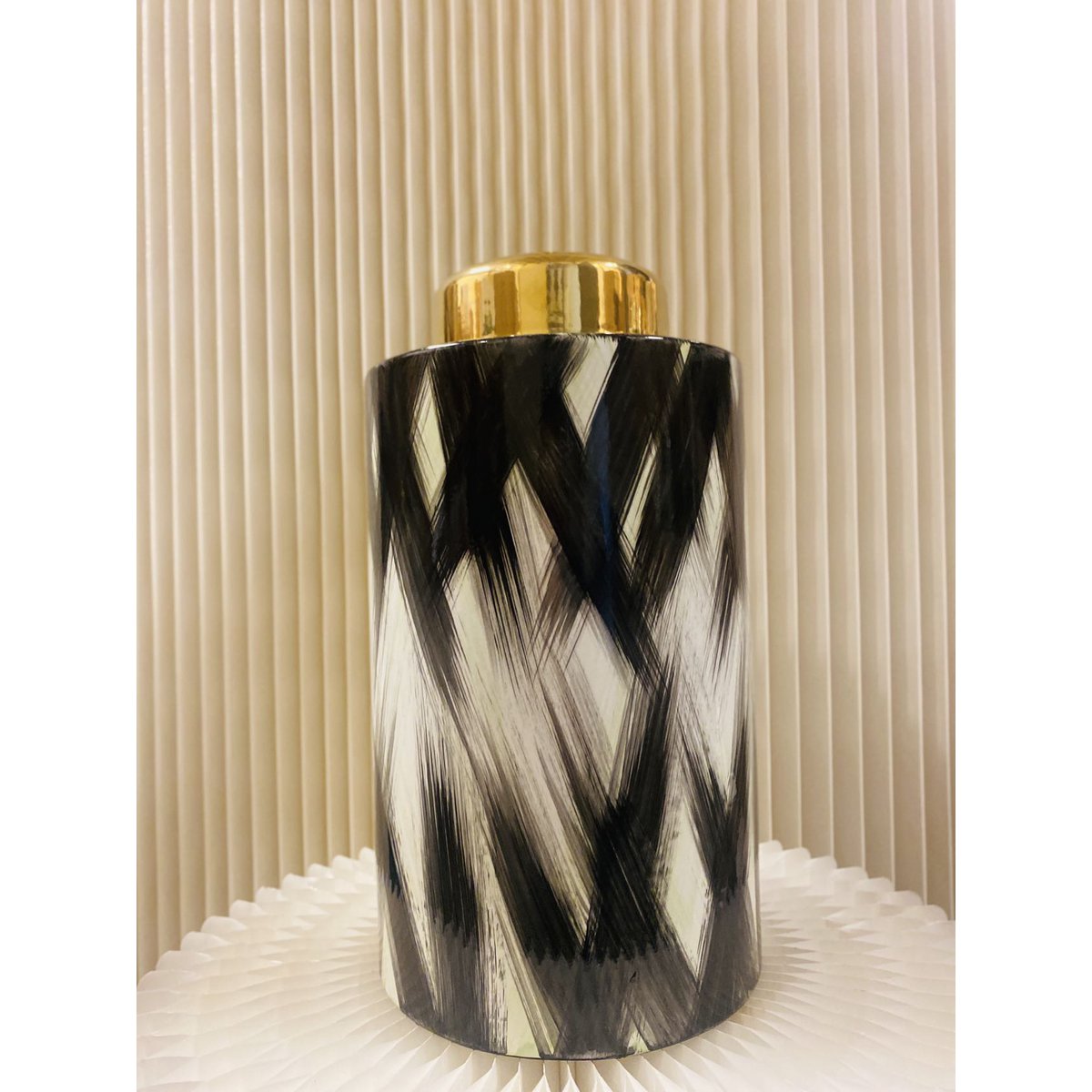 Keramische pot Abstract zwart/wit/goud - groot formaat