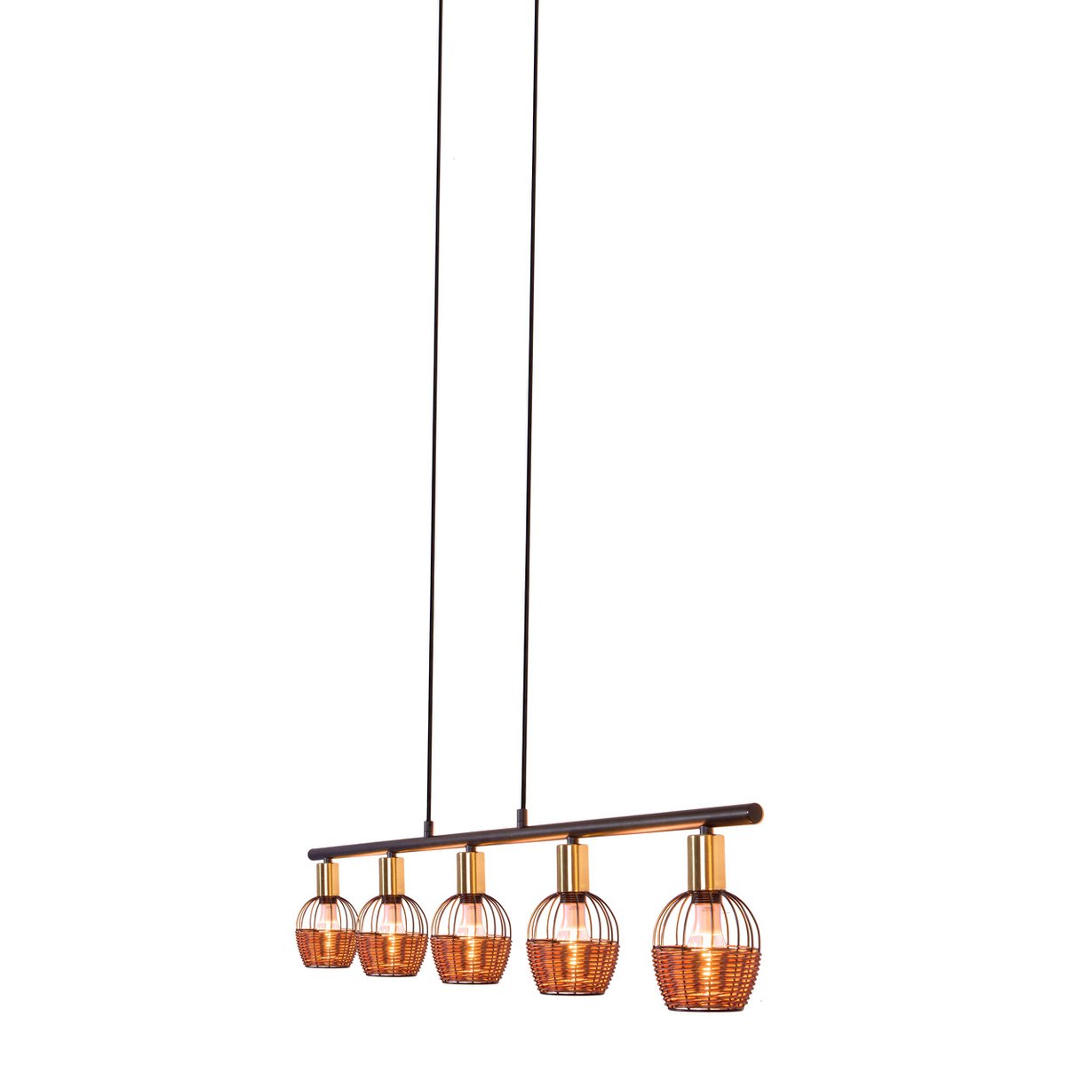 Hanglamp Corbis 5-Lichts Zwart/Rotan - 100 cm (E14)