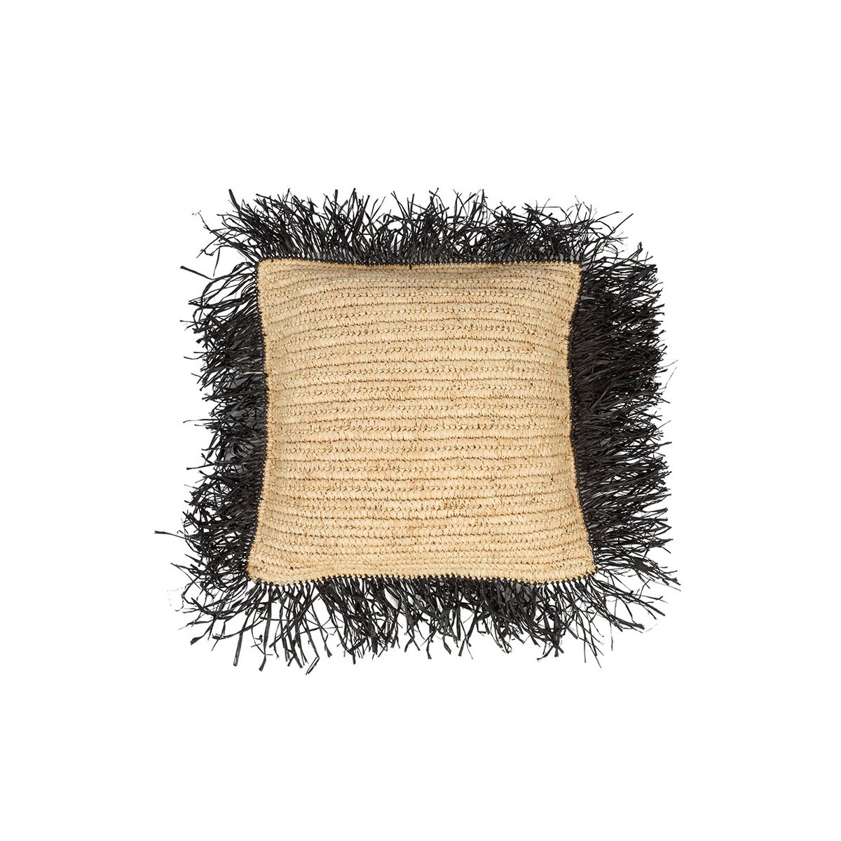 Raffia kussenhoes Raffia naturel/zwart - 40 cm