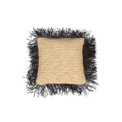 Raffia kussenhoes Raffia naturel/zwart - 40 cm