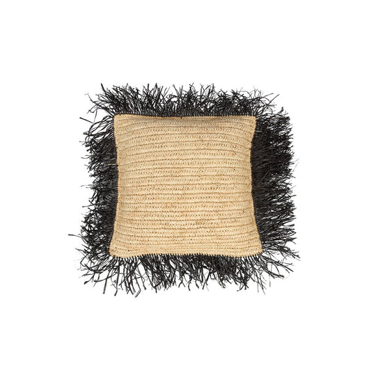 Raffia kussenhoes Raffia naturel/zwart - 40 cm