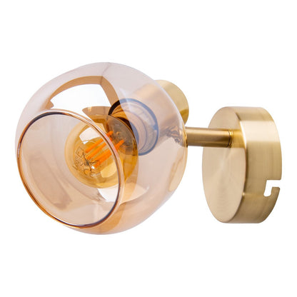 Glazen wandvlek "Libby", klassieke wandlamp gemaakt van messing gekleurd metaal en getinte glas in barnsteen, met E14 - aansluiting, voor eetkamer, woonkamer, gang of kantoor, 16 cm - OutHome