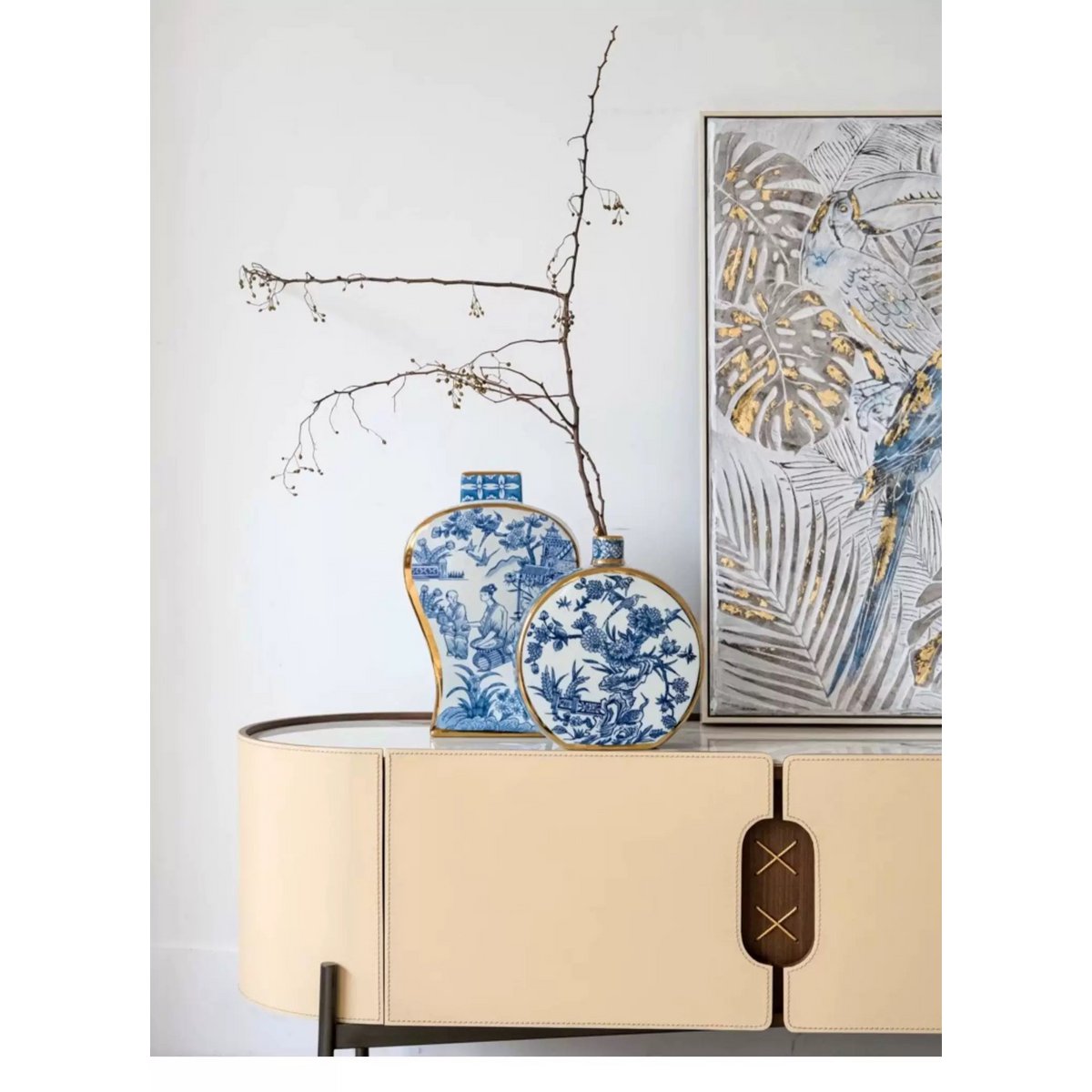 Porseleinen vazen Parijse delfts blauw (Set van 2)