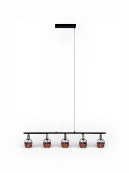 Hanglamp Corbis 5-Lichts Zwart/Rotan - 100 cm (E14)